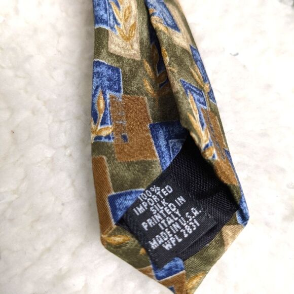 Vintage Men's 100% Silk Tie by Cambridge Classic Leaf Motif - Picture 7 of 11